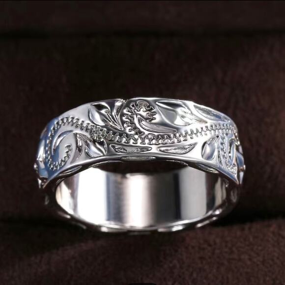 925 Silver Plated Hand Carved Leaf Filigree Ring Size 8 - Picture 2 of 5